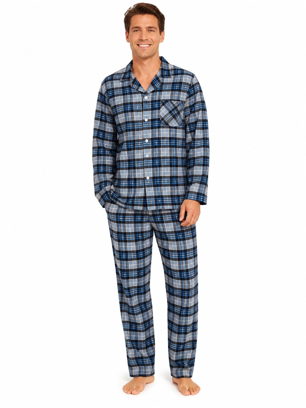 NWT Mem’s Comfort Zone Blue and Gray Plaid Pajama Set